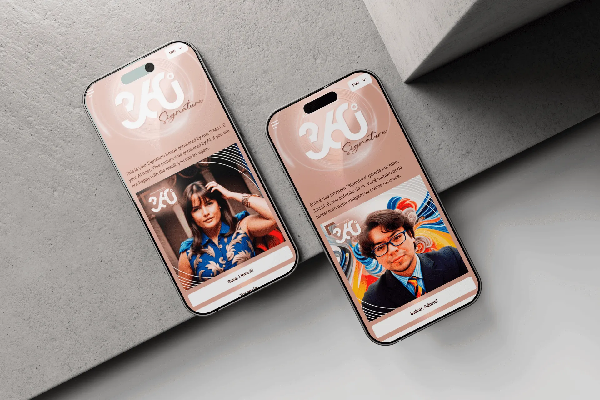 Mobiles displaying AI avatars from the Allergan 360° Your Signature 2024 event